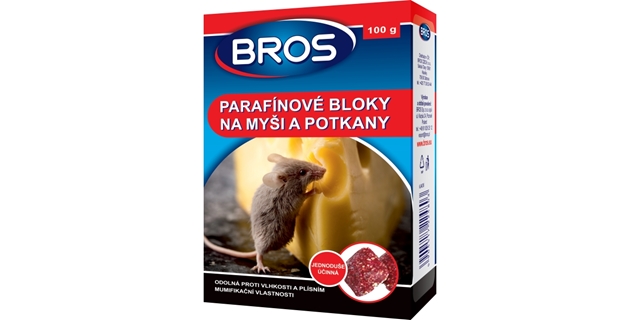 BROS – parafínové bloky na myši, krysy a potkany 100 g                                                                                                                                                                                                    