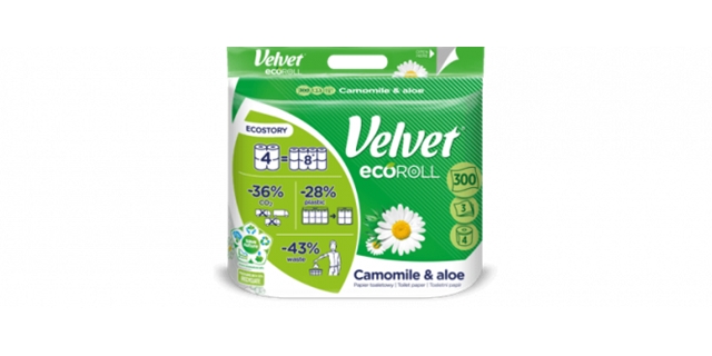 Toaletní papír třívrstvý Velvet Camomile -aloe ECO Roll 4                                                                                                                                                                                                 